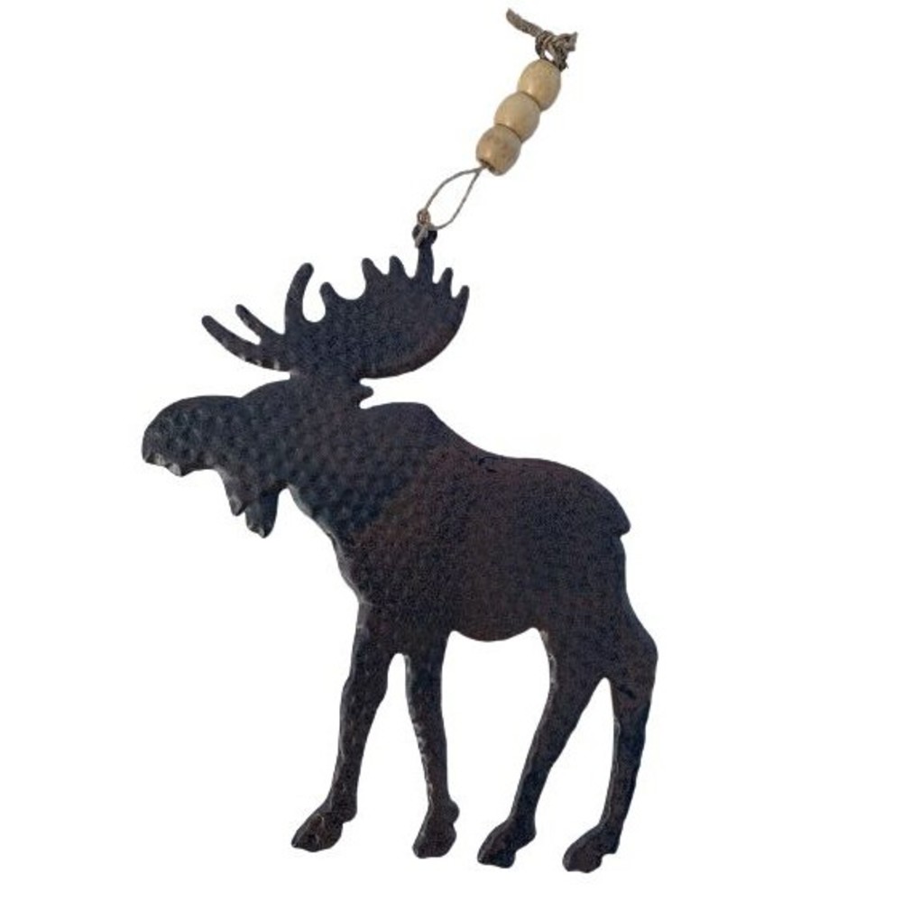 Rustic Woodland Moose Ornament Lodge Camper Cabin 6.75" Antique Brown Metal